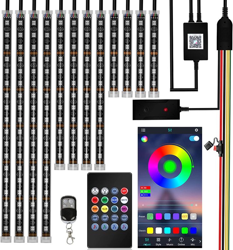 Photo 1 of 12pcs Motorcycle Underglow Kit RGB Strip LED Light with [L/R Turn Signal& Brake& Warning] Accent Glow Neon with RF&IR Wiring Harness App Control for ATV UTV Golf Cart Trikes, 12V~24V DC 