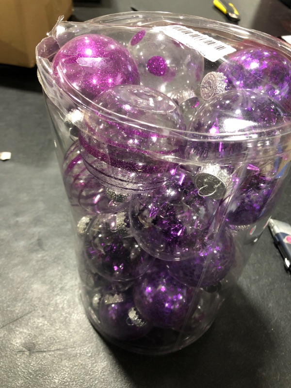 Photo 2 of 25PCS-2.63(67MM) Christmas PET Ball Ornaments Set,Clear Plastic Shatterproof Xmas Tree Ball,Hanging Christmas Home Decorations for Holiday Wedding Xmas Party Decoration (Deep Purple)