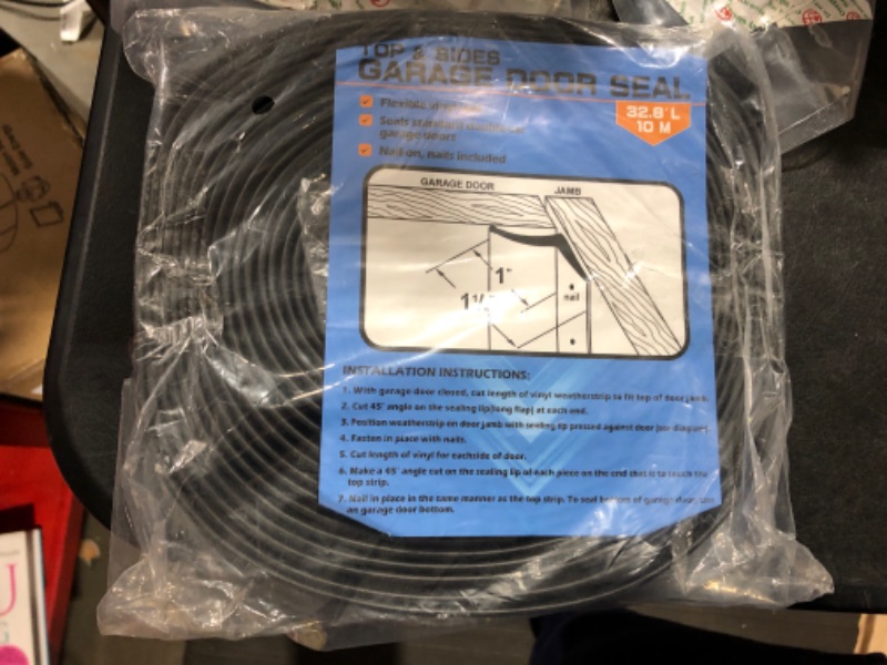 Photo 2 of 32.8 Feet Long Garage Door Weather Stripping Top and Sides Rubber Seal Strip Replacement, Weatherproofing Universal Sealing Professional(Black) 32.8 Ft Balck