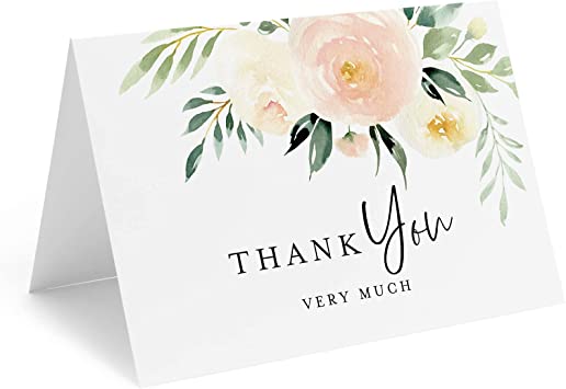 Photo 1 of Bliss Collections Thank You Cards with Envelopes, Blush Floral, All-Occasion Thank You Cards for Weddings, Bridal Showers, Baby Showers, Birthdays, Parties and Special Events, 4"x6" (Pack of 25)
