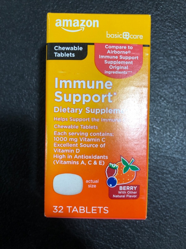 Photo 2 of Amazon Basic Care Immune Support Berry Chew Tablets, 32 Count Berry 32 Count (Pack of 1). 05/2023.