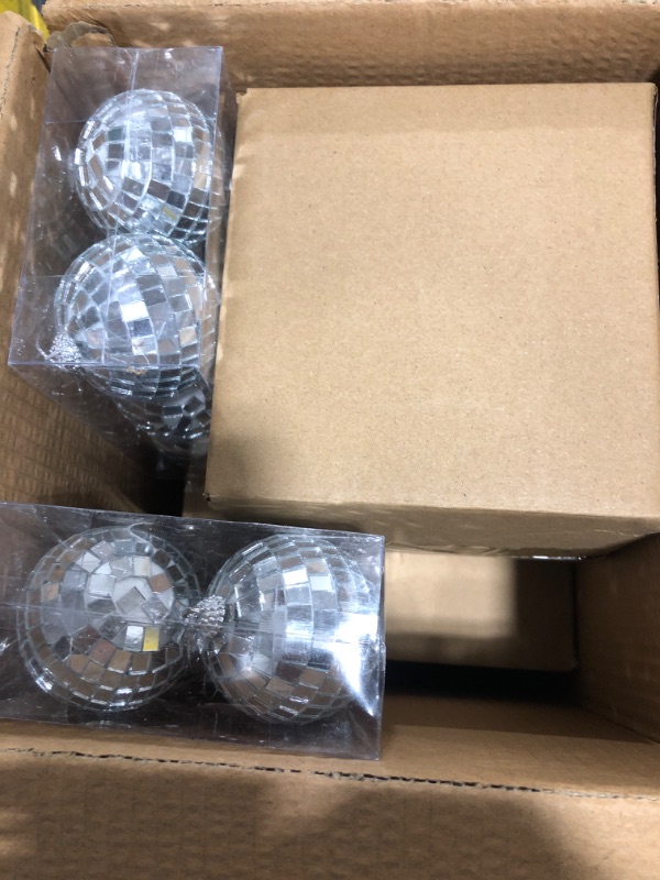 Photo 2 of 14Pcs Hanging Mirror Disco Ball Ornaments,Bright Silver Reflective Disco Ball Free Rotation Disco Ball for Fun Party Home Bands Decorations(8Inch,6Inch,2.5Inch)
