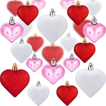 Photo 1 of 36 Pieces Valentine's Day Heart Shaped Ornaments Valentines Heart Hanging Ornaments for Tree Wedding Anniversary Decorations (Cute Style,24 Pieces) (2 pack)