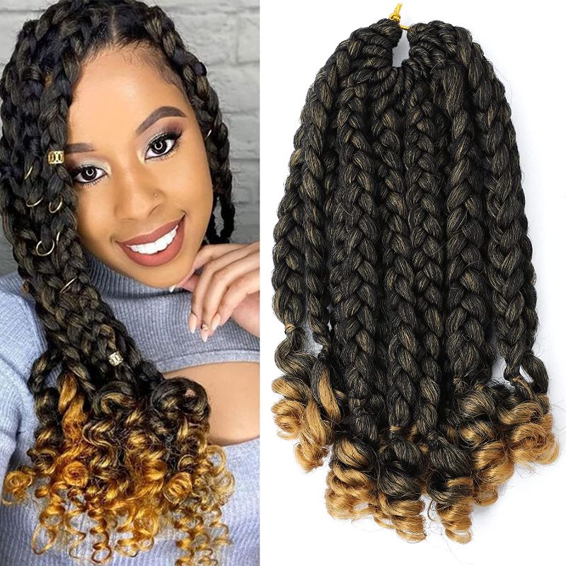 Photo 1 of 6 Packs Crochet Box Braids Curly Ends Ombre Blonde Hair Extensions 10 Inch Goddess Box Braid With Curly Ends Bohemian Crochet Hair for Black Women(T27#,10inch) 