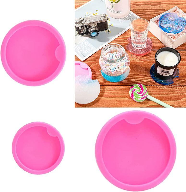 Photo 1 of 6Pcs Resin Coaster Molds Silicone Mold for Epoxy Coaster Mold Silicone Coaster Tray Molds Round Keychain Pendant Craft Mold for DIY Cup Mats Home Decoration (Pink 2.55In 2.95In 3.35In Diameter) 