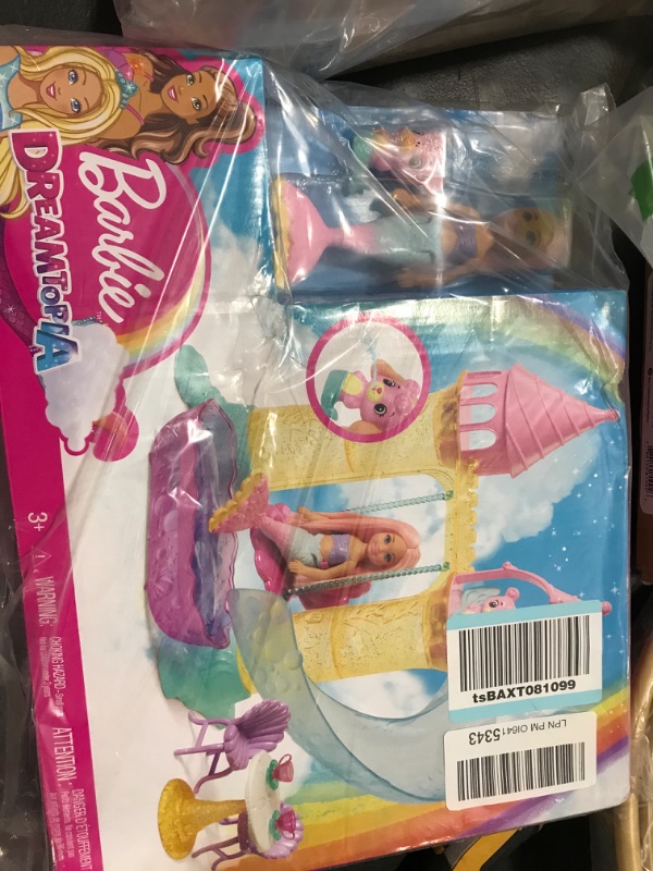 Photo 2 of Barbie Dreamtopia Mermaid Playground Playset, with Chelsea Mermaid Doll, Merbear Friend Figure and Sand Castle Set with Swing, Slide, Pool and Tea Party, Gift for 3 to 7 Year Olds