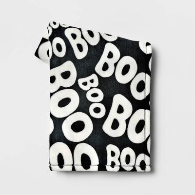 Photo 1 of 'Boo' Printed Plush Throw Blanket Black/Ivory - Hyde & EEK! Boutique
