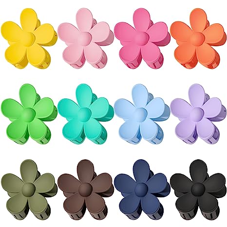 Photo 1 of 12 Pack Hair Claw Clips, Large Flower Hair Clips for Women Thick and Thin Hair, Anti-Slip Firm Matte Flower Claw Clips, Hair Accessories for Women Girls, 12 Colors
