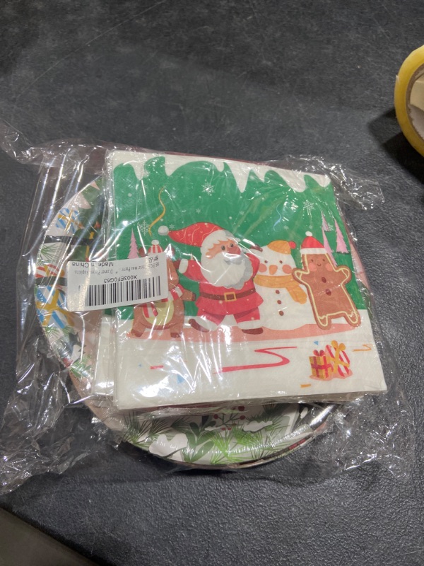 Photo 2 of 88 PCS Christmas Party Supplies-Serves 24 Santa Claus Christmas Tree Elk Themed Party Decorative Kit Includes Christmas 7” Dessert Plates,9” Dinner Plates,Napkins