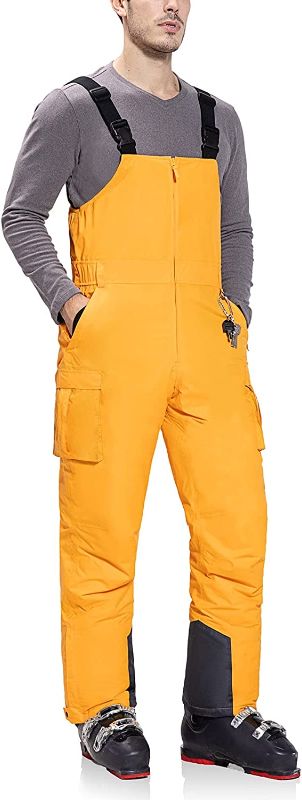 Photo 1 of BALEAF Men's Ski Bibs Insulated Waterproof Coveralls Overalls Cargo Pockets Ripstops Snow Pants Warm Skiing Suits Ice Work- YELLOW- SIZE 3XL
