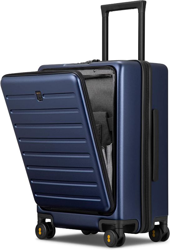 Photo 1 of  LEVEL8 Carry On Luggage, Road Runner Carry-on Suitcase with Front Pocket, PC Hardside Luggage with Spinner Wheels, TSA Locks - Navy Blue, 20 InchLAPTOP POKET