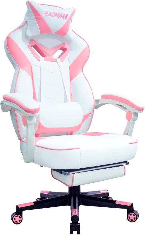 Photo 1 of HEADMALL Gaming Chair, Gamer Chair with Footrest and Lumbar Support, Ergonomic Design Height Adjustable Video Game Chair with 360°-Swivel Seat and Headrest for Game or Office (White & Pink)
Product Dimensions	27"D x 28"W x 48"H