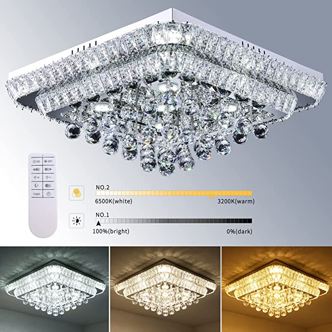 Photo 1 of 24" Bright Led Chandelier Flush Mount With Remote Control, Warm/natural/white 3 Colors Temp, Any Color Temp & Brightness Adjustable, Bright Chandelier For Bedroom Hallway Dinning And Living Rooms
