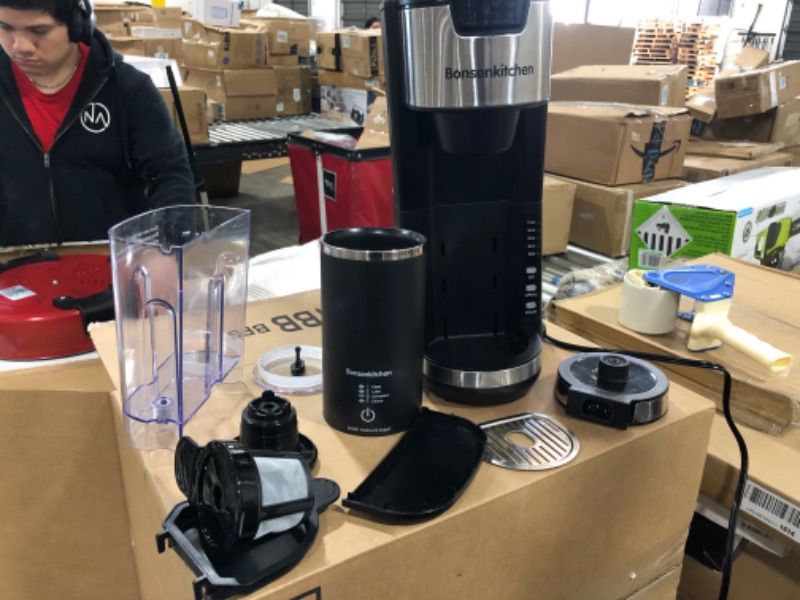 Photo 2 of Singles Serve Coffee Makers With Milk Frother, 2-In-1 Coffee Machine For K Cup Pod & Coffee Ground, Latte and Cappuccino Maker, Built in Portable Electric Milk Steamer Black