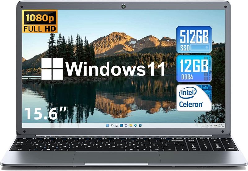 Photo 1 of SGIN Laptop 15.6 Inch 12GB DDR4 512GB SSD, Windows 11 Laptops with Intel Celeron N5095, FHD 1920x1080, Dual Band WiFi, 2xUSB 3.0, Up to 2.9Ghz, Bluetooth 4.2, Supports 512GB TF Card Expansion, Gray