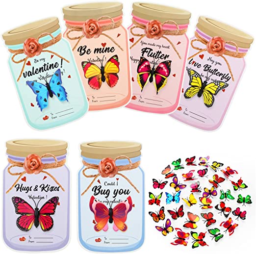 Photo 1 of Zonon 36 Pieces Valentines Day Cards Kids Jars Butterfly Valentines Exchange Cards Funny Valentine's Greeting Cards with Insect Bugs Figures Toys for Boys Girls School Classroom Prize Party Favors
