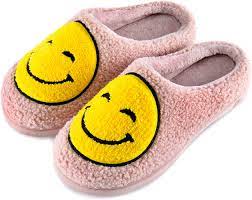 Photo 1 of Halendik Smiley Face Slippers For Women Indoor Memory Foam, Cozy Cute Winter Womens House Slippers Slip On, Comfy Warm Ladies Bedroom Slippers Non-Slip, Soft Retro Womens Slippers Happy Smile Face SIZE US 11-12