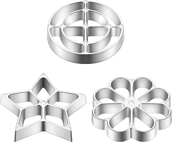 Photo 1 of 3 Pieces Achappam Mold Bunuelos Mold Rosette Cookie Bunuelos Mold Aluminium Waffle Molds Interchangeable Heads Star Flower Circle for Baking Cake Cookie
