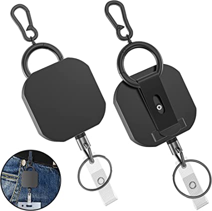 Photo 1 of 2 Pack Retractable Keychain,Heavy Duty Retractable Badge Holder with Carabiner Reel Clip Holders for Offices, Staff, Students, Employees(Black)
