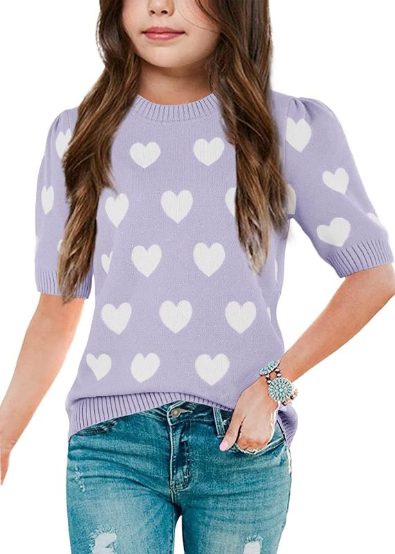 Photo 1 of Imily Bela Kids Girls Heart Short Sleeve Sweater Pullover- unknown size/ purple
