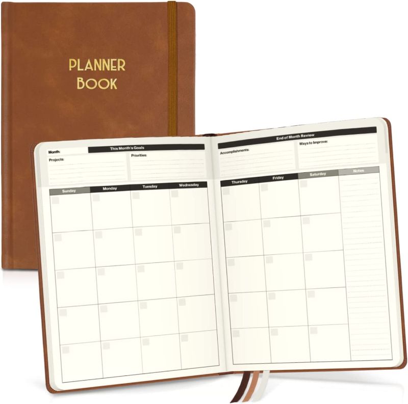Photo 1 of Dunwell Small Undated Planner Hardcover - (6x8.25"), Blank Planner Notebook with 54 Weeks 12 Months Calendar Pages, Faux Leather Cover Agenda with No Date, Weekly-Monthly Goal Setting Review Section, Lined Daily Blocks, Ribbon Bookmarks
