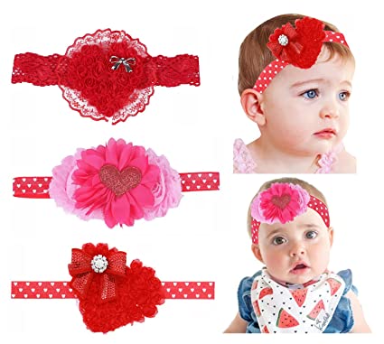 Photo 1 of Atvscay 3PCS BBaby Girls Valentine's Days Heart-Shaped Headband Glitter Elastic Flower Headwraps For Valentine's Days Infant Toddler Hair Accessories (Valentine's Day Headbands)
