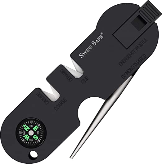 Photo 1 of 5-in-1 Pocket Knife Sharpener & Outdoor Survival Tool for Tactical EDC with Compass, Emergency Whistle and Coase Sharpening Edge for Camping, Hunting and Home Kitchen
