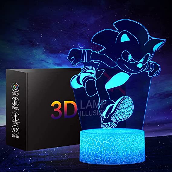 Photo 1 of 3D Hedgehog Anime Night Light -LED Illusion Lamp 16 Color Change Decor Table Lamp with Remote Control, Creative Birthday Christmas Gifts for Boys Girls
