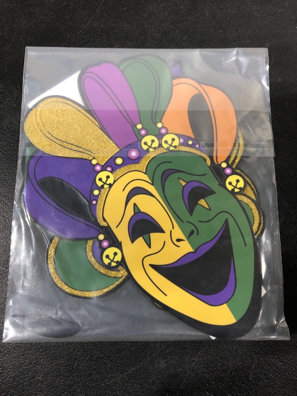 Photo 2 of 8pcs Large Comedy Tragedy Face Cutouts, Fleur de Lis Mardi Gras Cutouts,Wagon Costume Cover Float Decoration for Mardi Gras Party Supplies (B Style) 