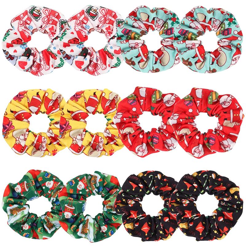 Photo 1 of 12PCS Christmas Hair Scrunchies Soft Elastic Hair Bands Snowman Snowflake Elk Christmas Tree Elk Hair Ties for Christmas Decoration Women Girls 