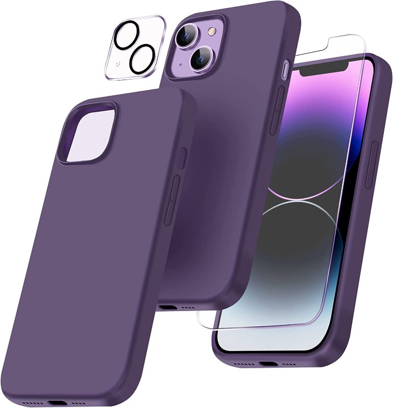 Photo 1 of BESCOUPE Magnetic Silicone Phone Case for iPhone 14 Plus 6.7, 2022 iPhone 14 Plus Cases Compatible with Magsafe, Slim Fit Shockproof Cover with Glass Screen Protector+Camera Lens Protector- Purple 