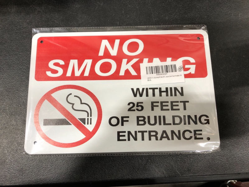 Photo 2 of AJHERO No Smoking Within 25 Feet of Building Entrance Sign - 12 x 8 Inches Rust Free Aluminum - Waterproof, Weatherproof and Fade Resistant -08