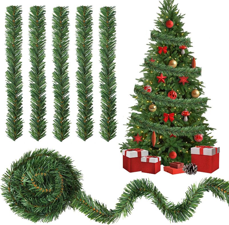 Photo 1 of 25 Pcs Christmas Artificial Pine Needles Garland 1.6'' x 47 ft Christmas Tree Branches Wired Faux Pine Greenery Stems in Green for Christmas Garden Holiday Decor Craft Wedding Party Gift Wrapping