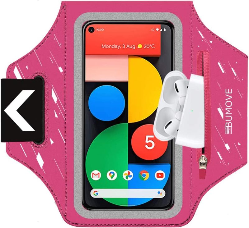 Photo 1 of Pixel 5/4a/4a/4/3 Armband, BUMOVE Gym Running Workouts Sports Phone Arm Band for Google Pixel 5, 4a, 4, 3, 3a up to 6.2 inch with Airpods Card Holder (Pink) 