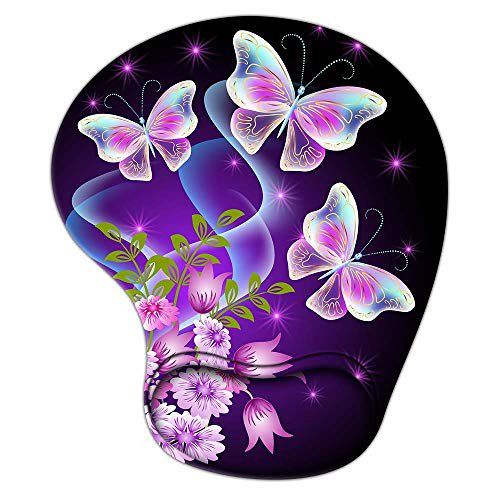 Photo 1 of Cute Mouse Pad with Wrist Support, Ergonomic Mousepad Non-Slip Base for Office Supplies Décor Desk Accessories for Women, Purple Butterfly Mouse Pads for Girls