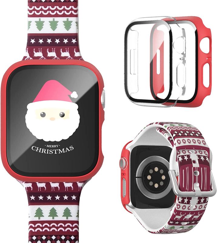 Photo 1 of SIZE 45MM [2+1]Pack Haojavo for Christmas Apple Watch Series 7&Series 8 45mm Bands with Case, 1 PACk Soft Silicone Sport Replacement Strap Wristbands + 2 PACK Protective Screen Protector Case for iWatch Series 