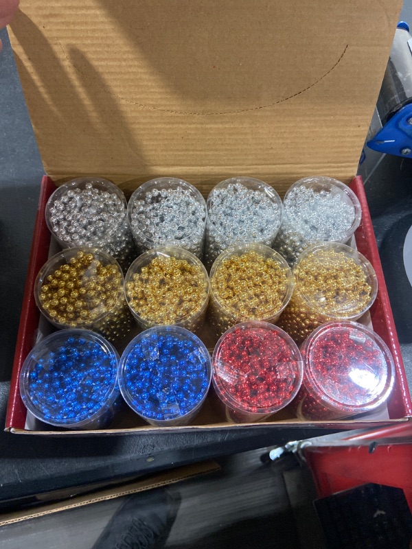 Photo 2 of 12 Boxes of 16.5 feet (189 feet in Total) Christmas Beads Artificial Pearl Beads Wreath Plastic Bead Rolls for Christmas Tree Christmas Party Wedding DIY Decorations