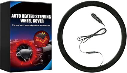 Photo 1 of Heated Car Steering Wheel Cover,15" inches Comfortable Car Steering Wheel Heated Protector Cover,Quick Hand Warmer,Comfortable&Nonslip,Universal 12V Heated Steering Wheel Cover (Black)
