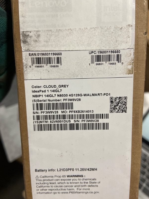 Photo 3 of Lenovo Ideapad 1i, 14.0" Laptop, Intel Pentium N5030, 4GB RAM, 128GB eMMC Storage, Cloud Grey, Windows 11 in S Mode, 82V6001DUS