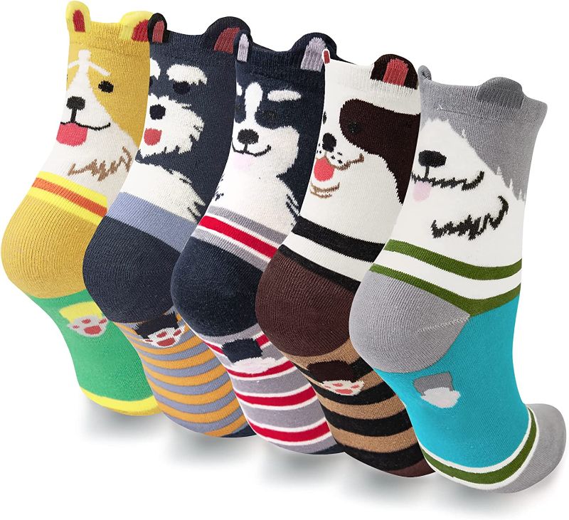 Photo 1 of Cute Socks Womens Dog Cat Novelty Animal Socks for Girl Cartoon Cotton Casual Crew Funny Socks 5 Pairs 