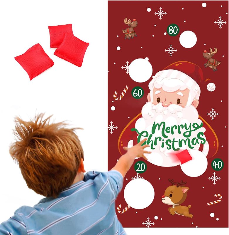 Photo 1 of Christmas Toss Game Banner with 3 Bean Bags for Kids and Adults in Christmas Party Favor Activities Christmas Party Decoration Supply Set 