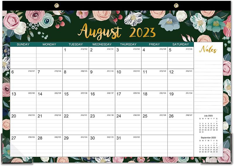 Photo 1 of Desk Calendar 2023-2024 - Jul. 2023 - Dec. 2024, 18 Monthly Desk/Wall Calendar 2023-2024,16.8" x 12", Thick Paper, Calendar 2023-2024 with Corner Protectors, Ruled Blocks - Floral 