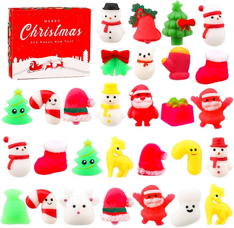 Photo 1 of ?24pcs Christmas Squishies Toys, Kawaii Mochi Squishies Xmas Decoration Christmas Stocking Stuffers for Kids, Birthday Gifts Party Favors Goodie Bags Fillers Soft Stress Relief Toys Classroom Prize 