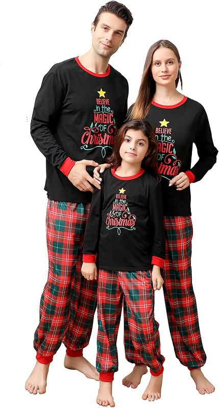 Photo 1 of ANGELGGH Matching Family Christmas Pajamas Set, Xmas Holiday PJs for Women/Men/Kids, Letter Printed Loungewear Sleepwear 10-12T