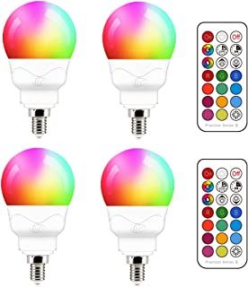 Photo 1 of E12 LED Light Bulbs (40w Equivalent) 5W, Color Changing RGB, Small Base Candelabra Round Light Bulb, A15 Candle Base, 5700K White 12 Colors 2 Modes Timing with Remote Control (4 Pack) https://a.co/d/12hsvEg