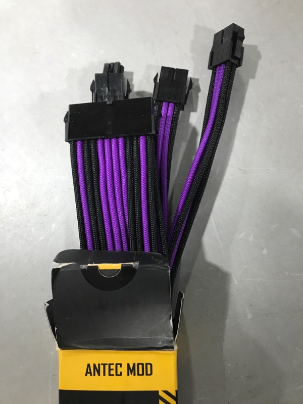 Photo 2 of Antec Mod Sleeved Power Supply Cable Extension Kit ATX/EPS 8-pin PCI-E/6-pin w/Combs Purple UV 6 Packs (Black Connector) 6 Packs Purple