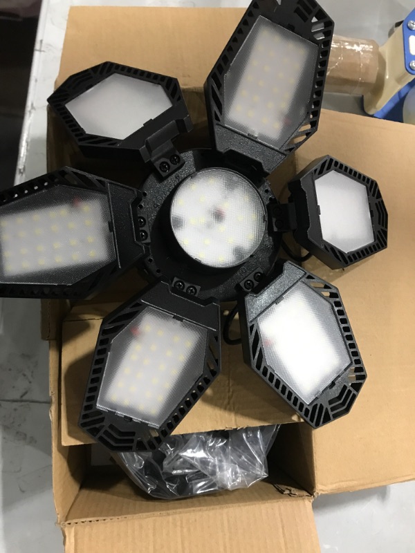 Photo 2 of 2 Pack LED Garage Lights, 160W 16000LM 6500K Deformable LED Garage Ceiling Light Shop Lights with 5 Adjustable Panels for Garage Workshop Basement Support E26/E27 Screw Socket
