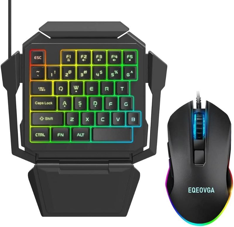 Photo 1 of One Handed RGB Gaming Keyboard and Mouse Combo, 35 Keys Portable PUBG Gaming Keyboard, Professional Gaming Mouse, Half Keyboard Gaming Set for Laptop PC Xbox PS4 Switch Gamer
