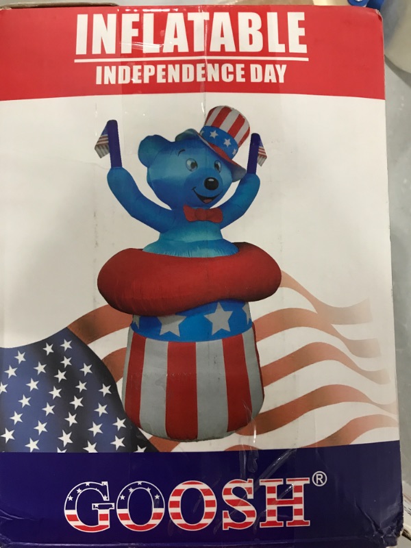 Photo 1 of 6.5 ft Tall Independence Day Inflatable Bear with Star Spangled Top Hat and American Flag Blowup Inflatables with Build-in LED Lights for Party Indoor,Outdoor,Yard,Garden,Lawn Decorations
