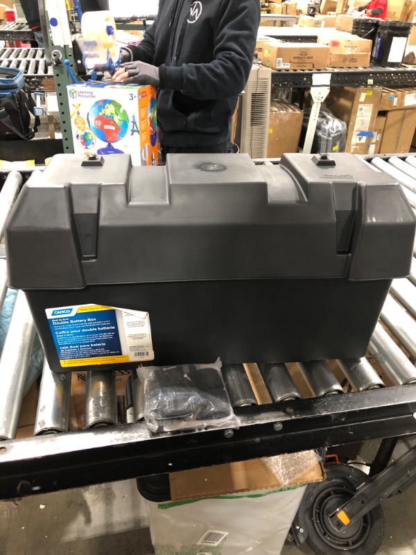 Photo 2 of Camco Heavy Duty Double Battery Box with Straps and Hardware - Group GC2 | Safely Stores RV, Automotive, and Marine Batteries | Measures Inside 21-1/2" x 7-3/8" x 11-3/16" | (55375) Frustration Free Packaging Double Battery Box